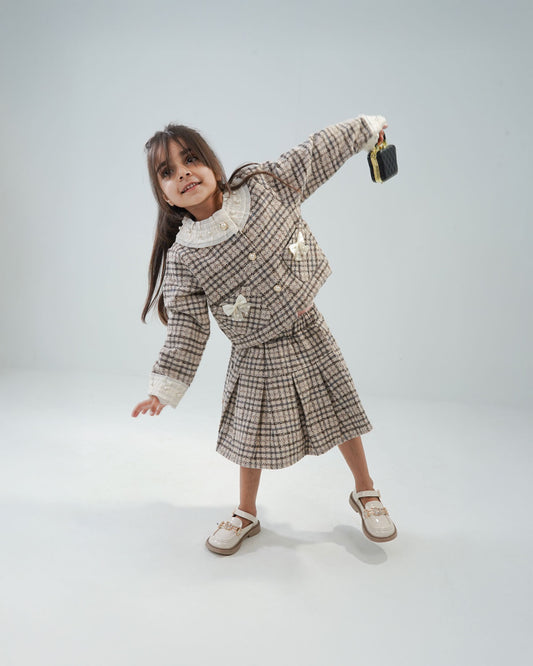 Girls' Tweed-Style Skirt Suit Set
