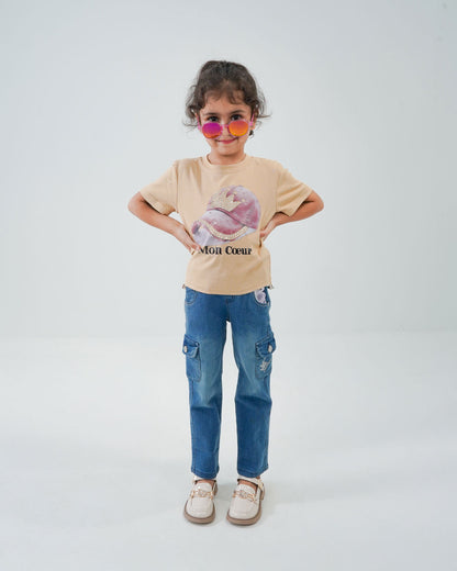 Baby Girls' Cap Printed Cotton Shirt