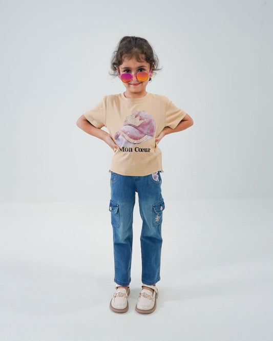 Baby Girls' Cap Printed Cotton Shirt