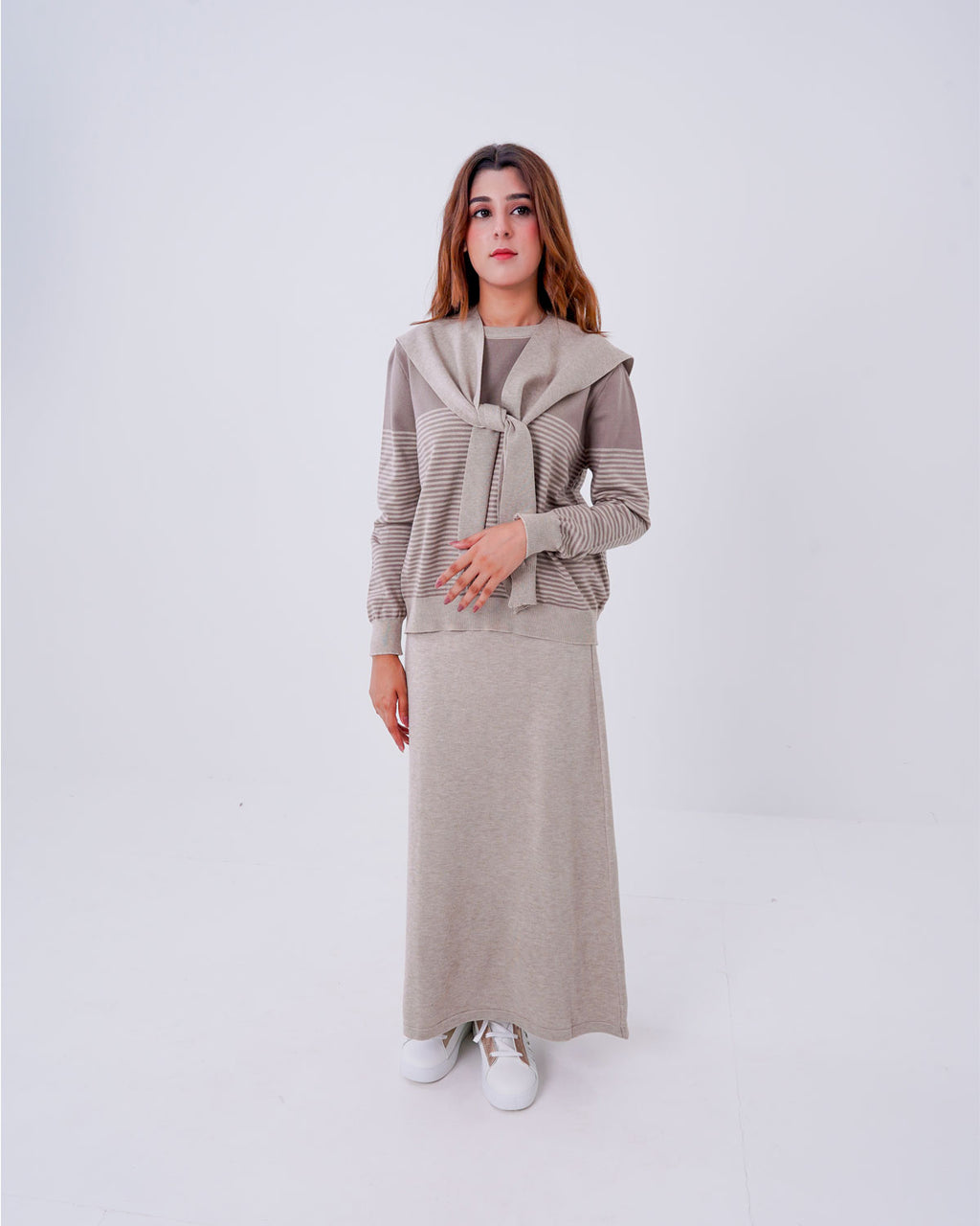 Layered 3-Piece Ribbed Knit Sweater & Maxi Skirt Set with Vest