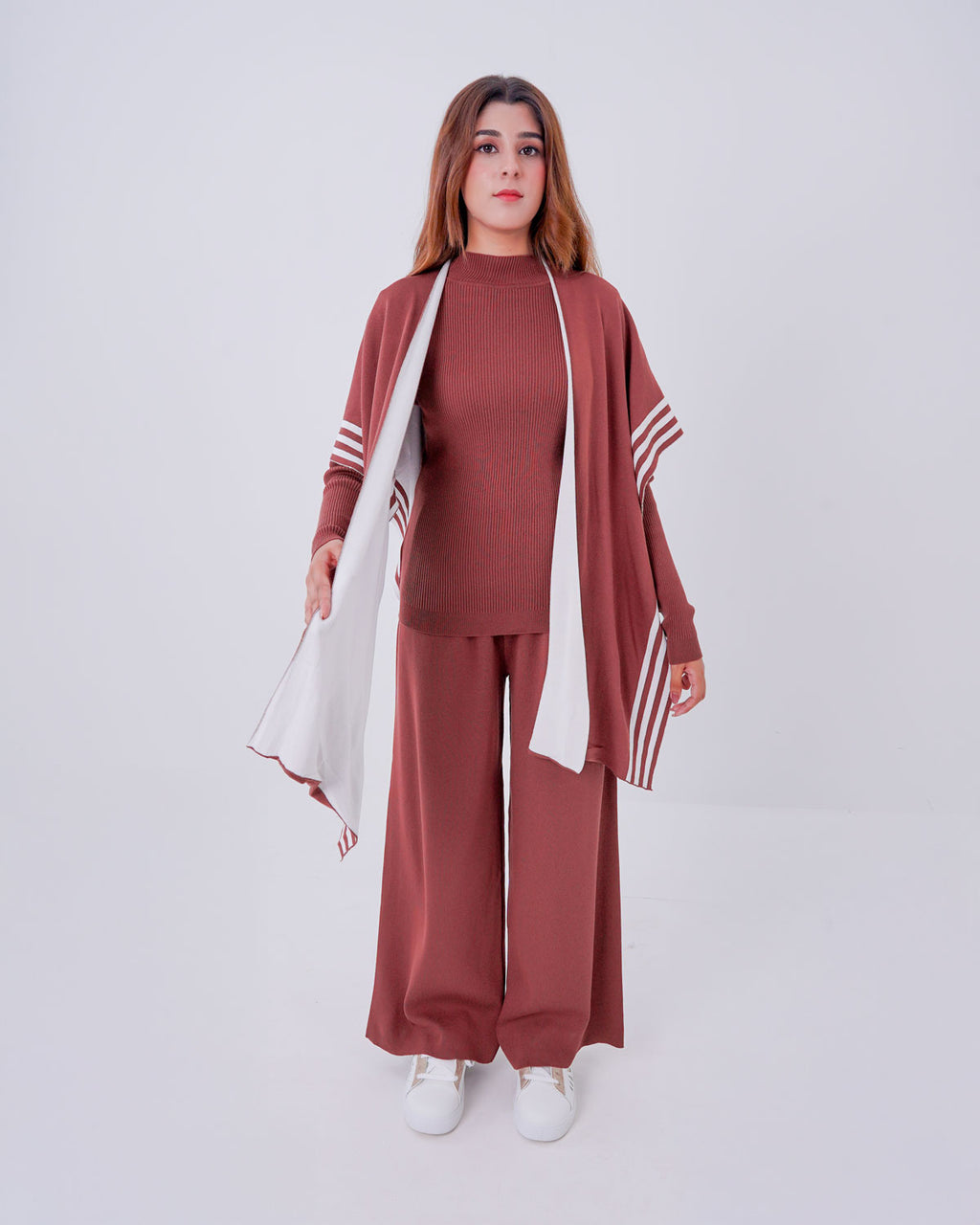 Comfort Knit Two-Piece Loungewear Set with Matching Open Cardigan