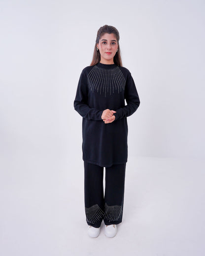 Women’s Ribbed Knit Matching Two-Piece Set black