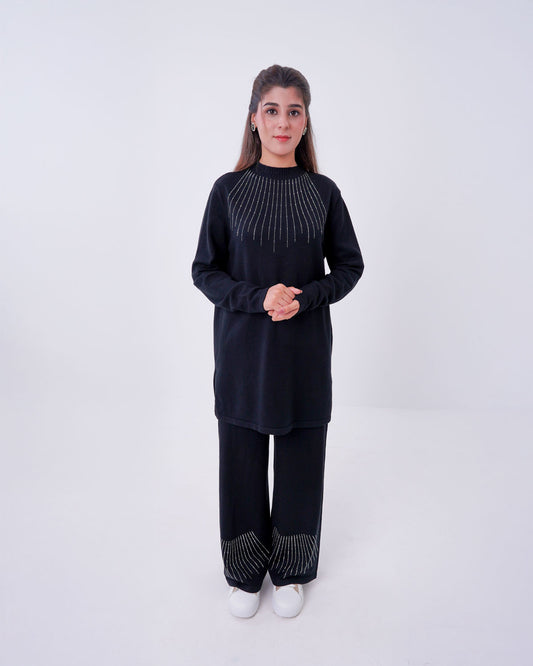 Women’s Ribbed Knit Matching Two-Piece Set black