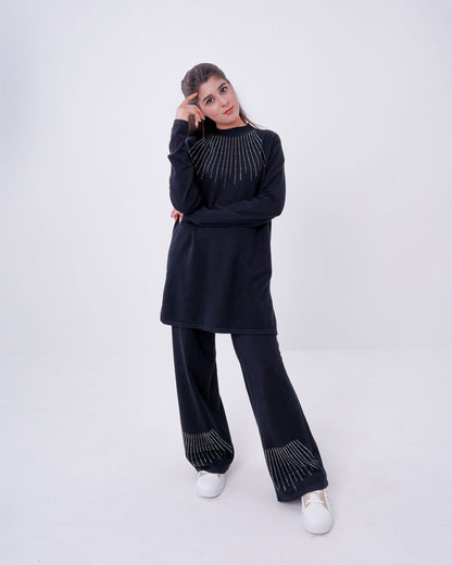 Women’s Ribbed Knit Matching Two-Piece Set black