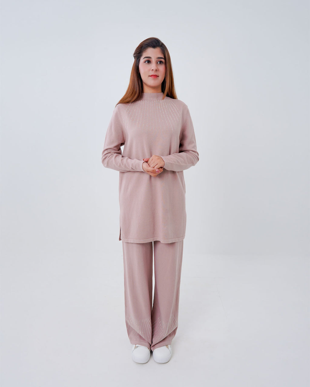 Women’s Ribbed Knit Matching Two-Piece Set pink