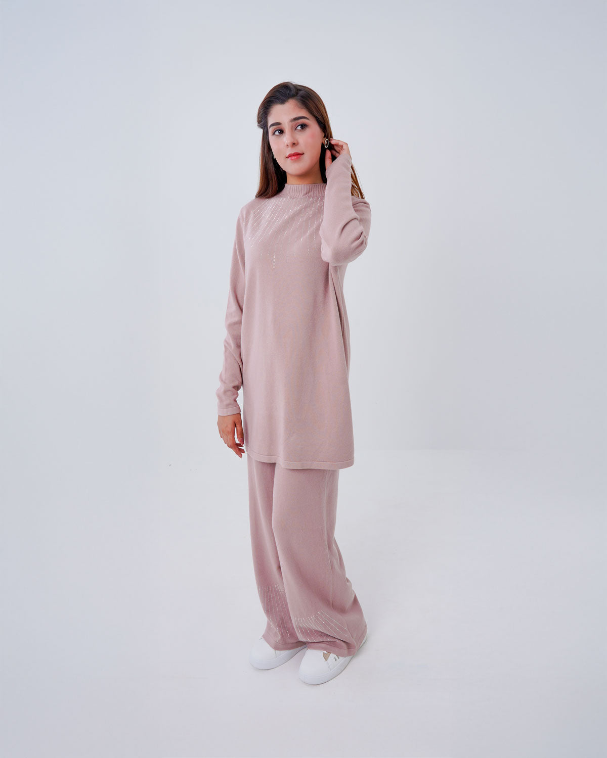 Women’s Ribbed Knit Matching Two-Piece Set pink