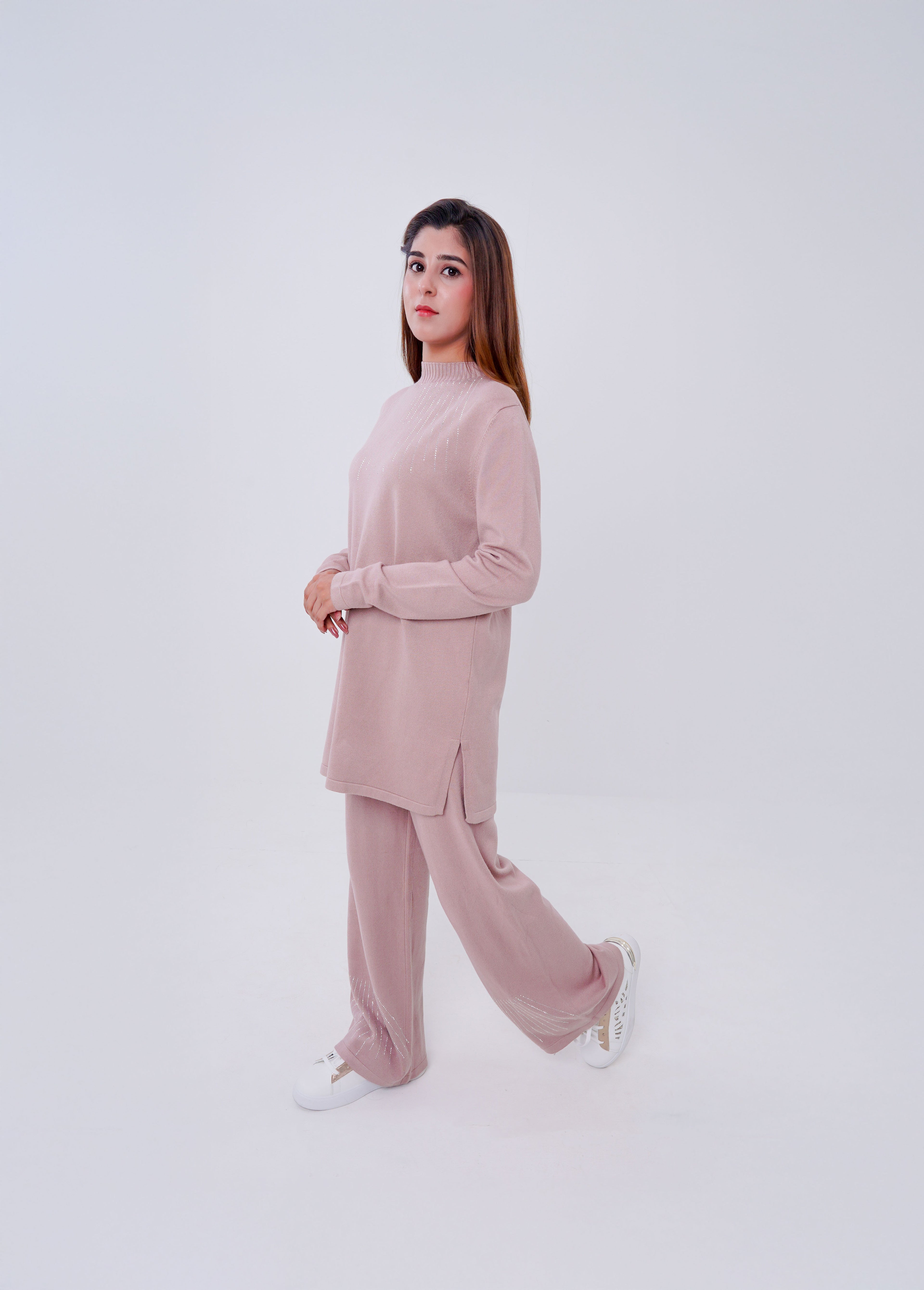 Women’s Ribbed Knit Matching Two-Piece Set pink