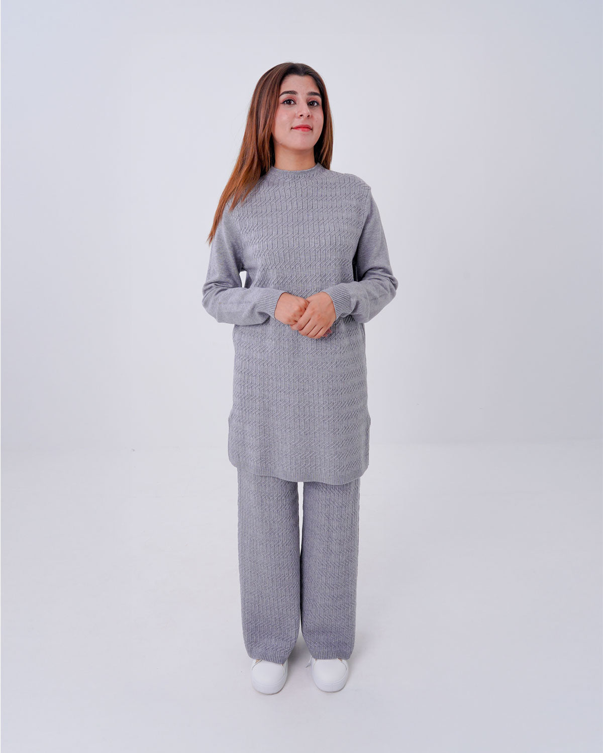 Women’s 2-Piece box pattern Knit Lounge Co-ord Set grey
