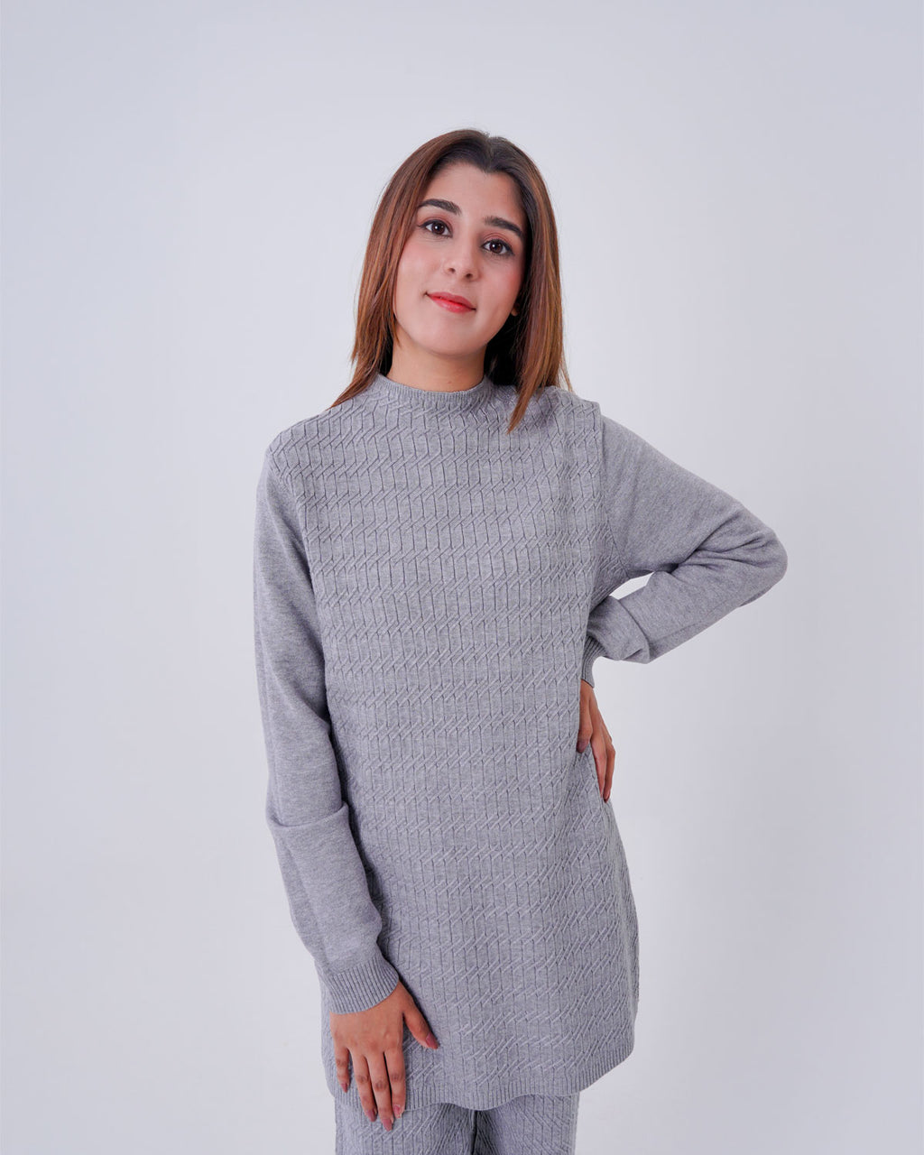 Women’s 2-Piece box pattern Knit Lounge Co-ord Set grey