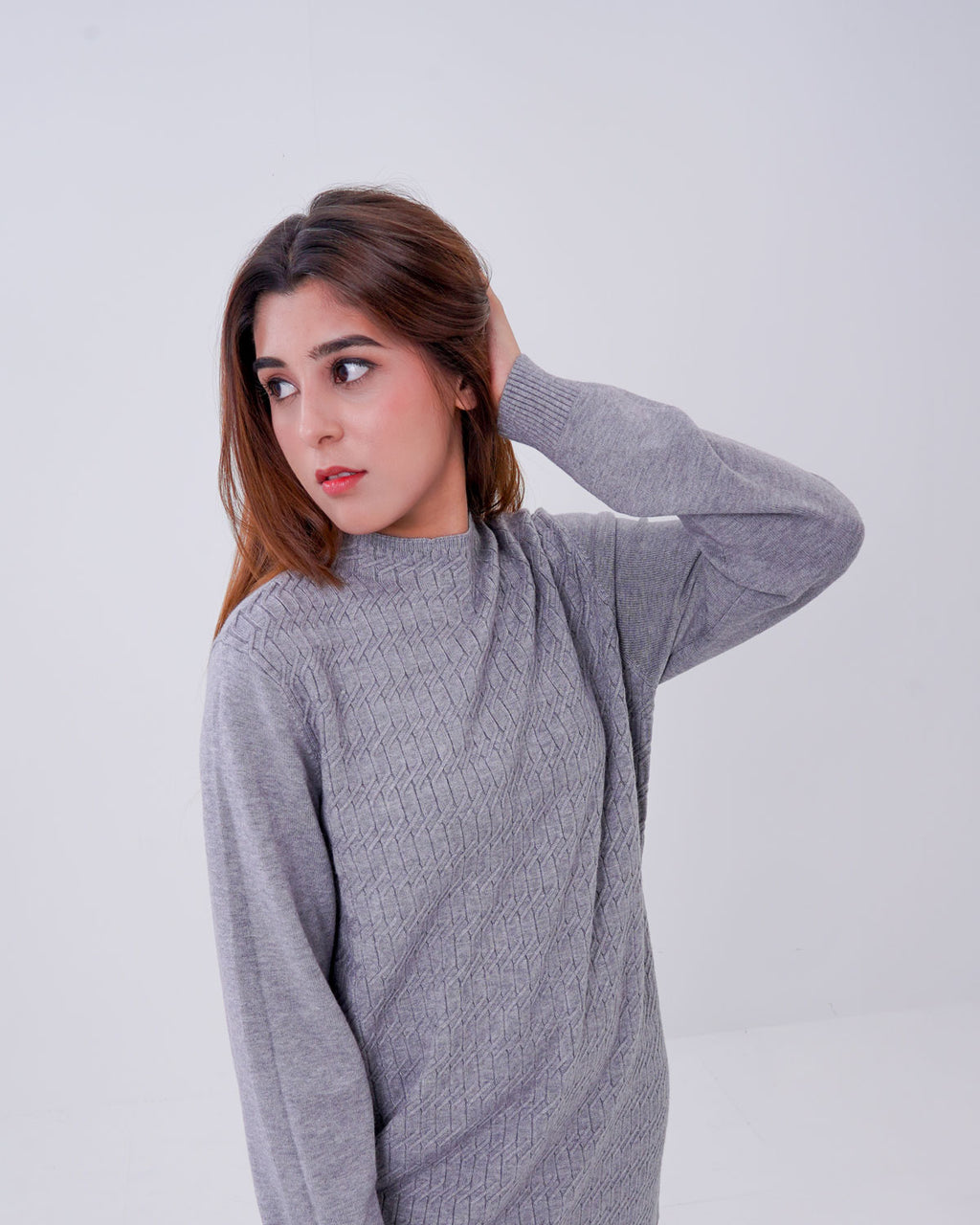 Women’s 2-Piece box pattern Knit Lounge Co-ord Set grey