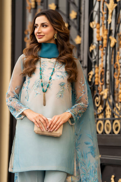 Ethereal Blue & White Embroidered Organza Suit