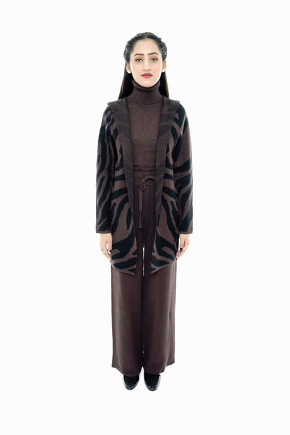 Chocolate Brown Zebra-Print 3-Piece Set for an Elegant Look