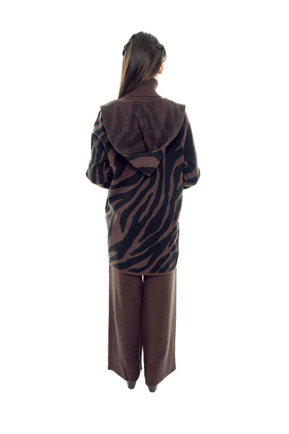 Chocolate Brown Zebra-Print 3-Piece Set for an Elegant Look