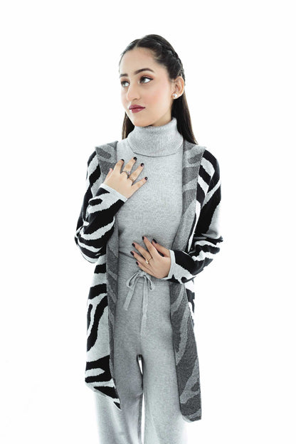 Chic Gray Zebra-Print 3-Piece Set