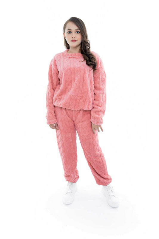 Cozy Pink Cable Knit Lounge Set - 2 Piece