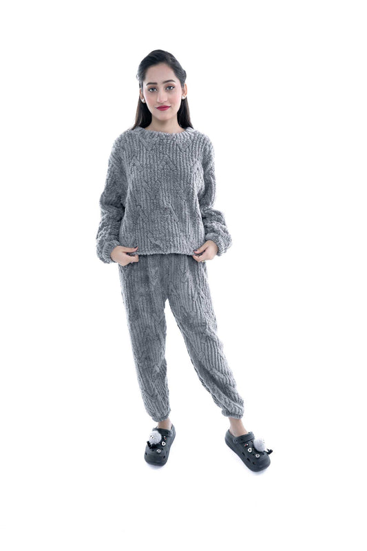 Cozy Textured Grey Lounge Set for Women