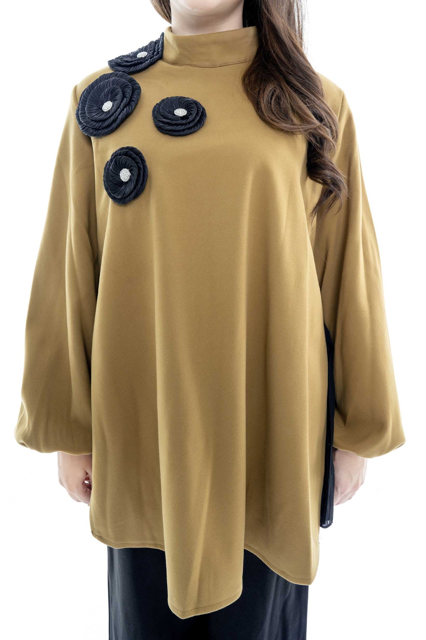 Elegant Mustard Tunic with Black Embellished Accents - 2 Piece