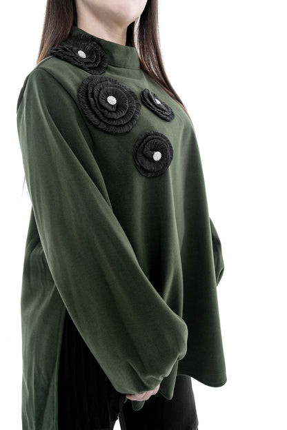 Green Embellished Tunic with Black Wide-Leg Pants