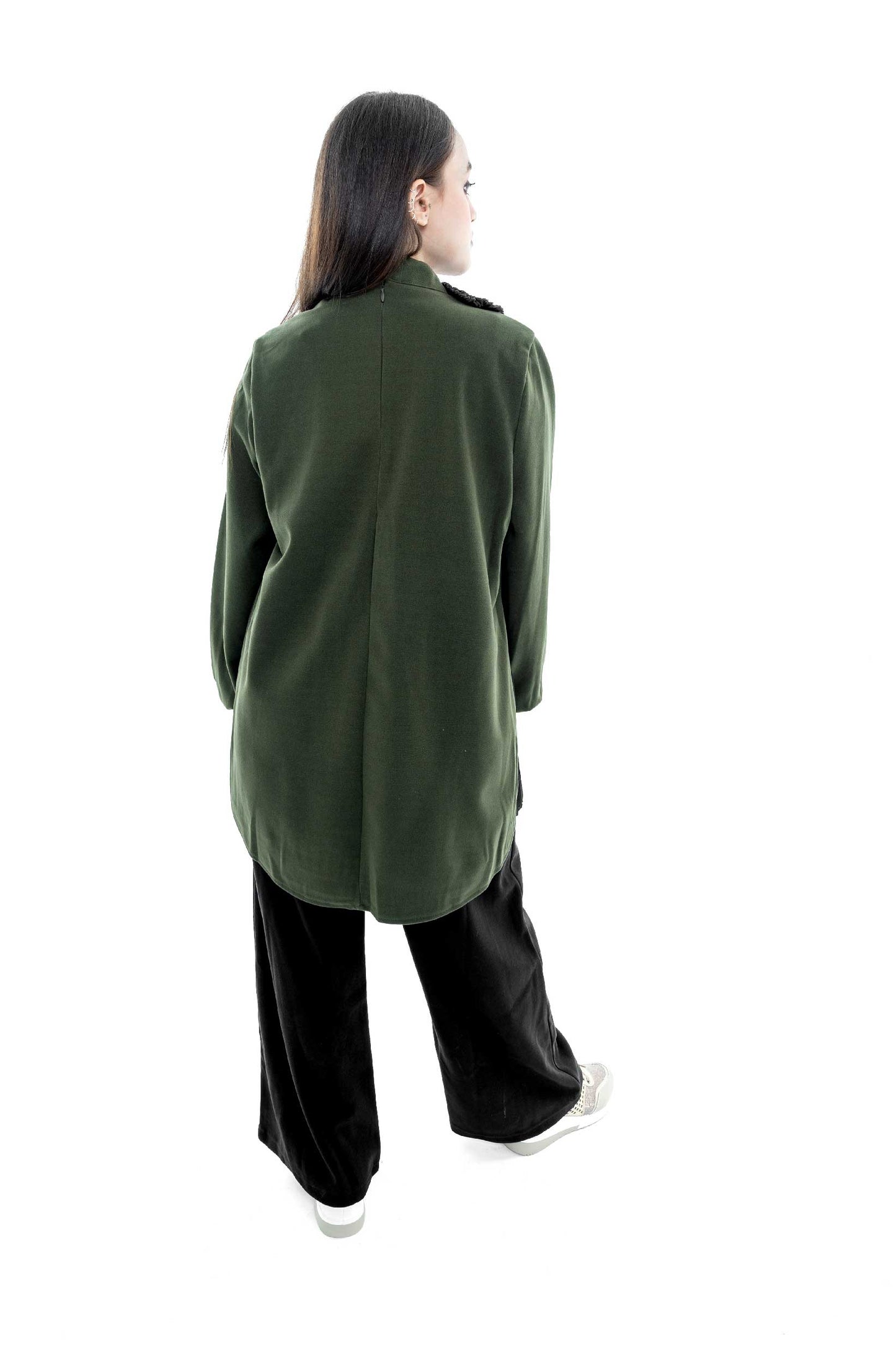 Green Embellished Tunic with Black Wide-Leg Pants