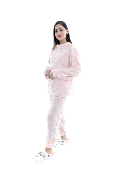 Soft Pink Textured Loungewear Set - 2 Piece