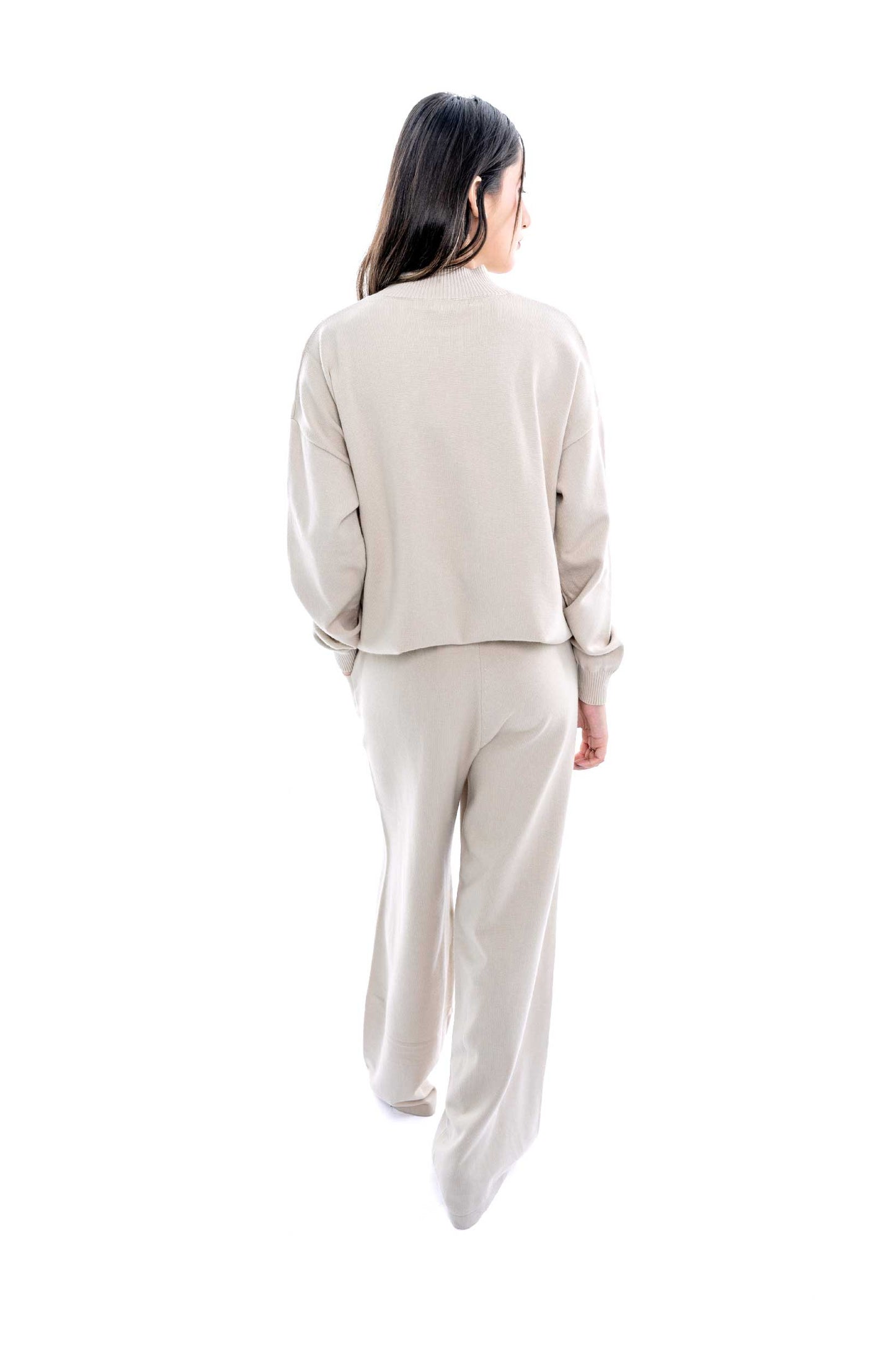 Elegant Beige Knit Loungewear Set - 2 Piece