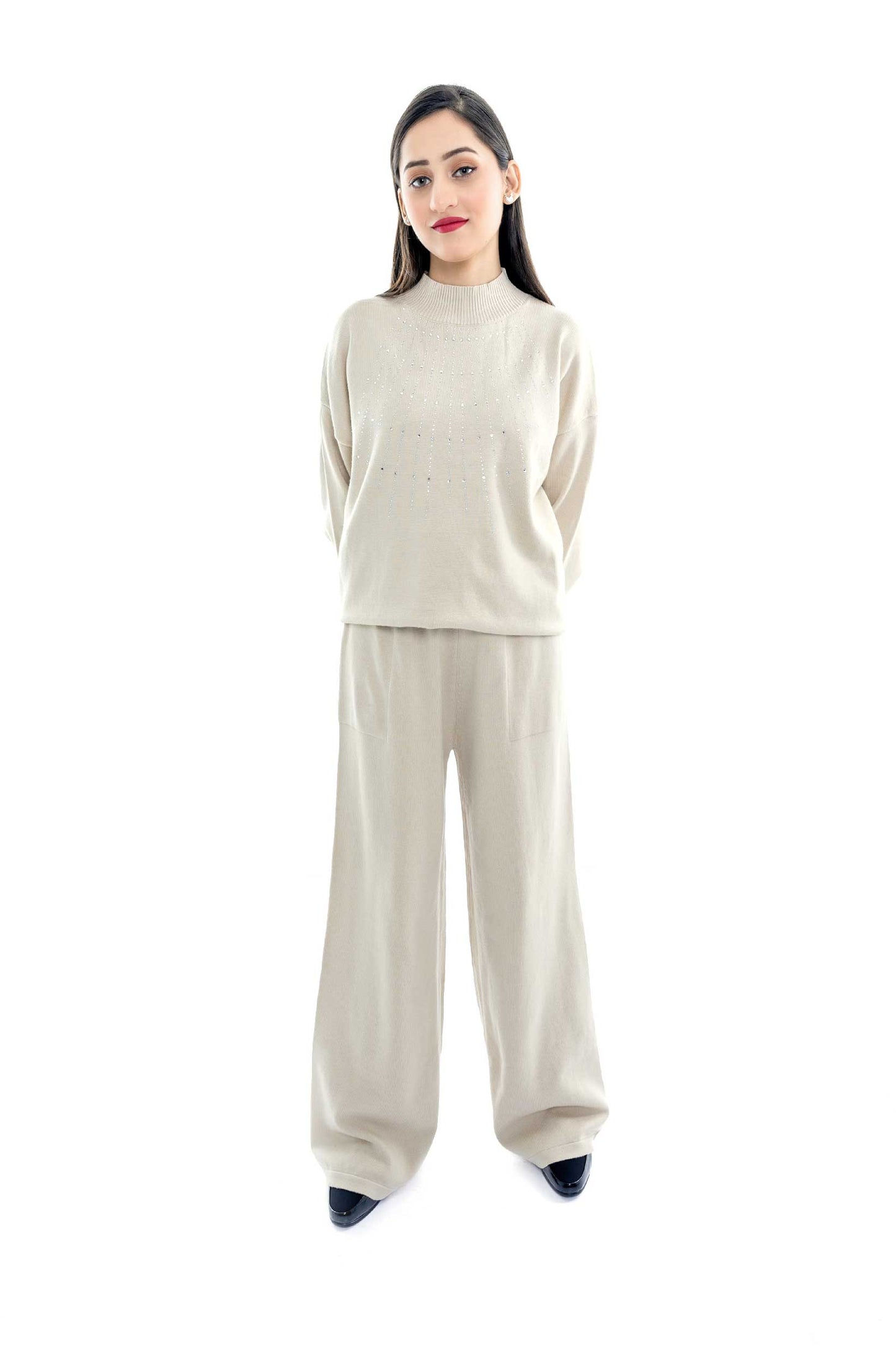 Elegant Beige Knit Loungewear Set - 2 Piece