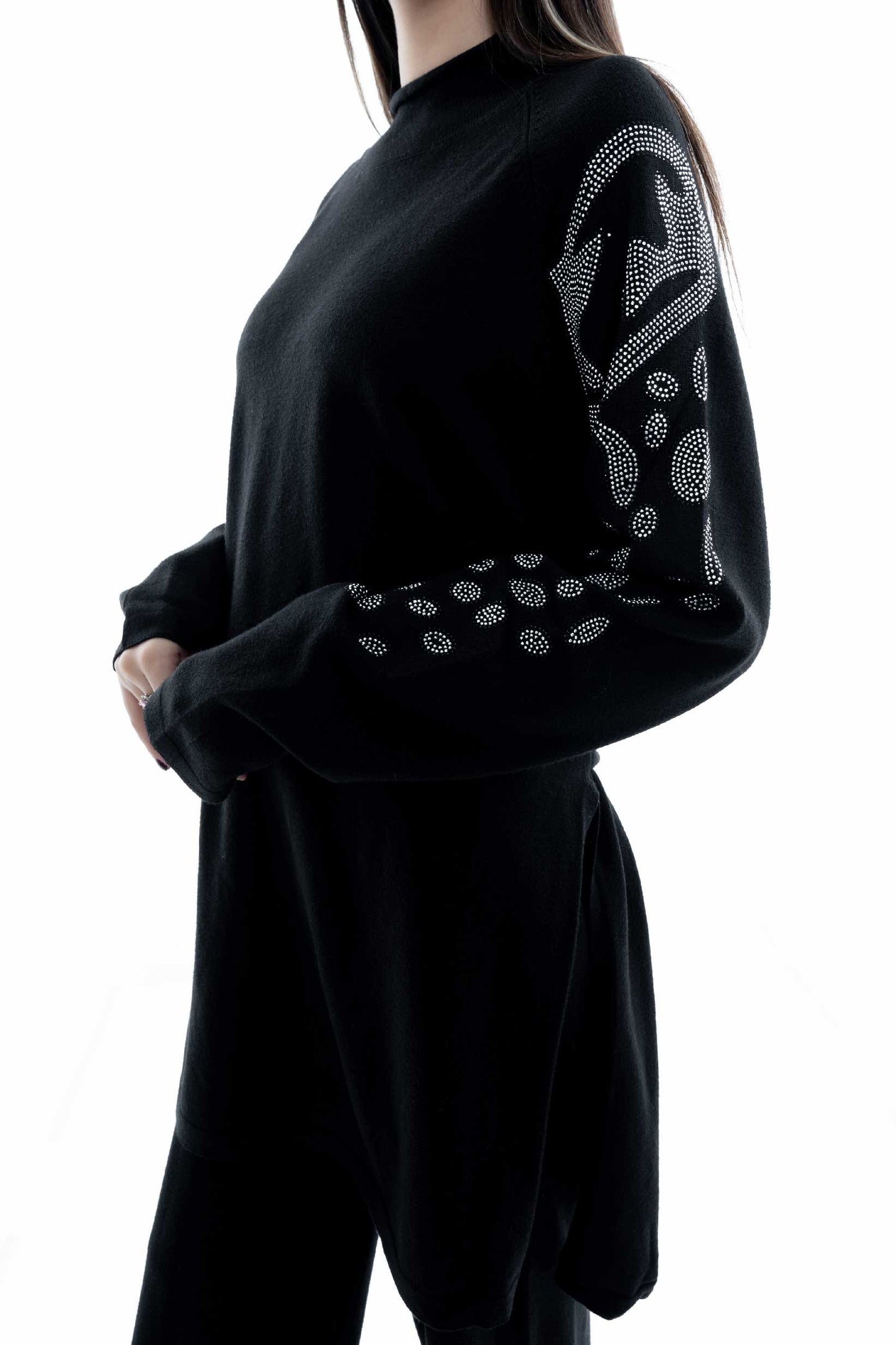 Black Embroidered Sleeve Tunic Set