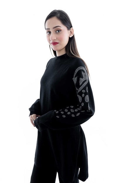 Black Embroidered Sleeve Tunic Set