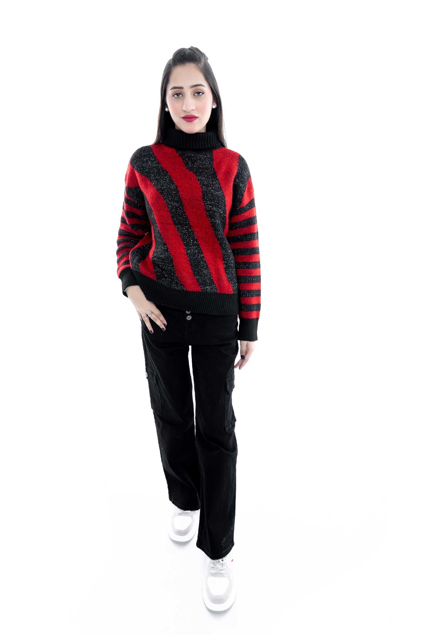 Red and Black Striped Knit Sweater