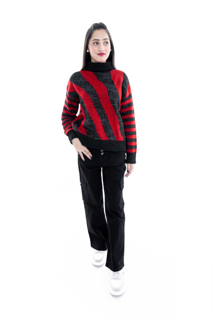 Red and Black Striped Knit Sweater