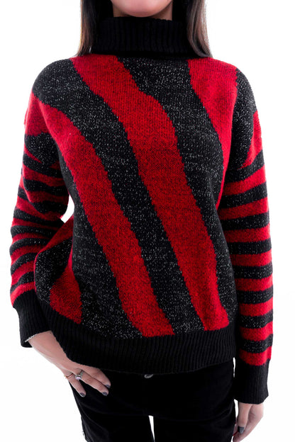 Red and Black Striped Knit Sweater