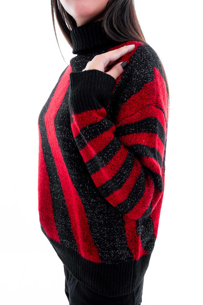 Red and Black Striped Knit Sweater