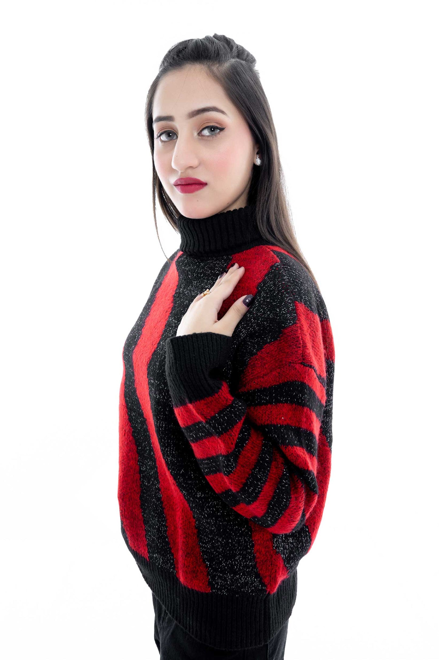 Red and Black Striped Knit Sweater