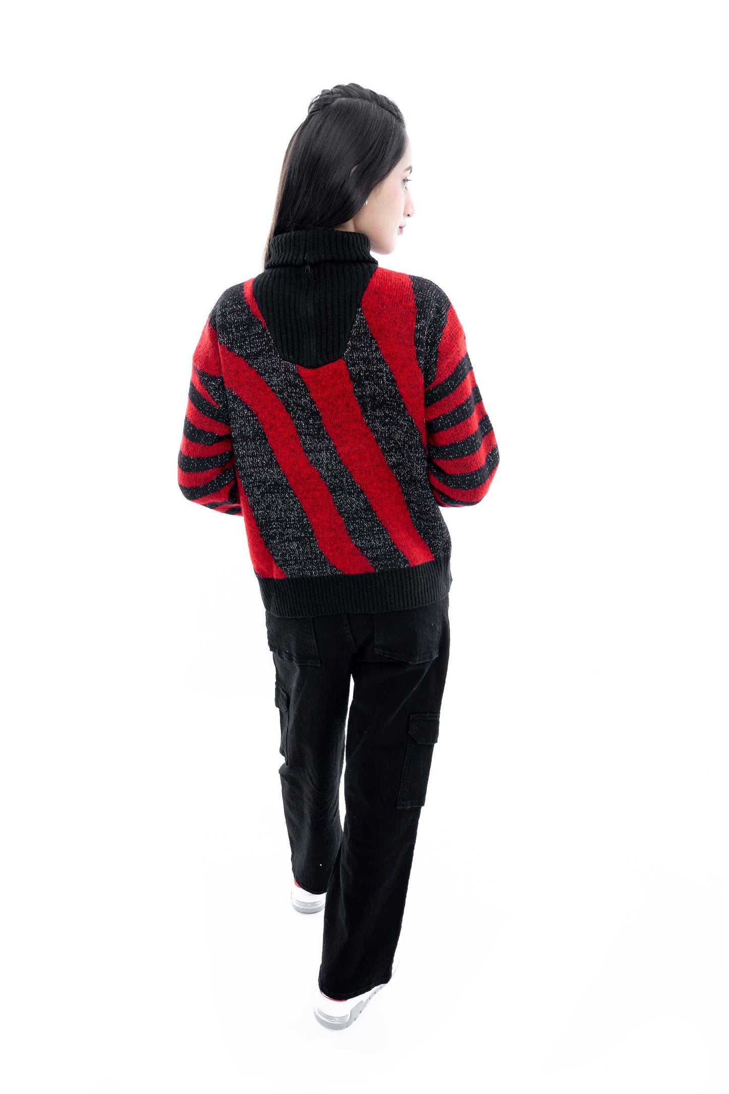 Red and Black Striped Knit Sweater