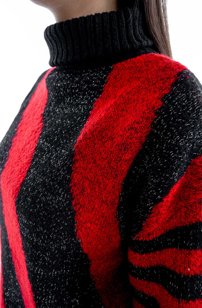 Red and Black Striped Knit Sweater