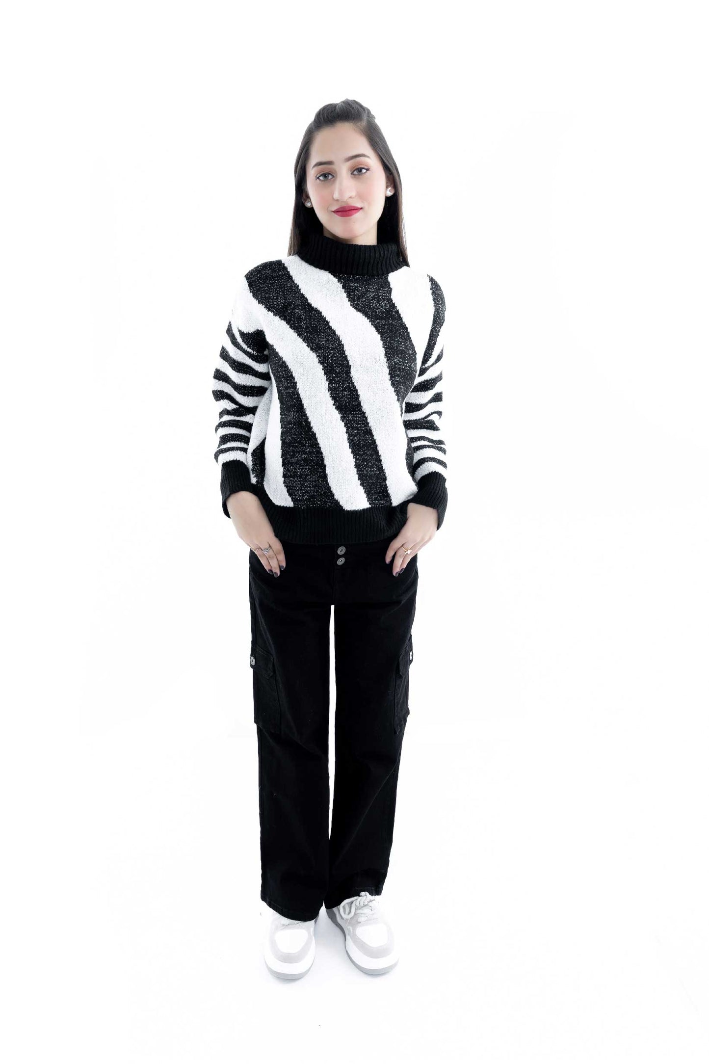 Chic Black and White Striped Sweater