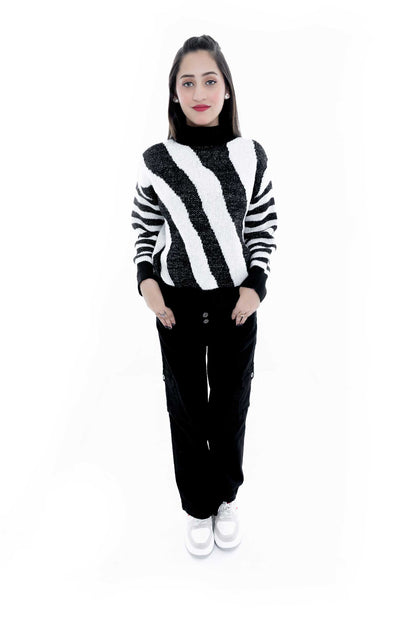 Chic Black and White Striped Sweater