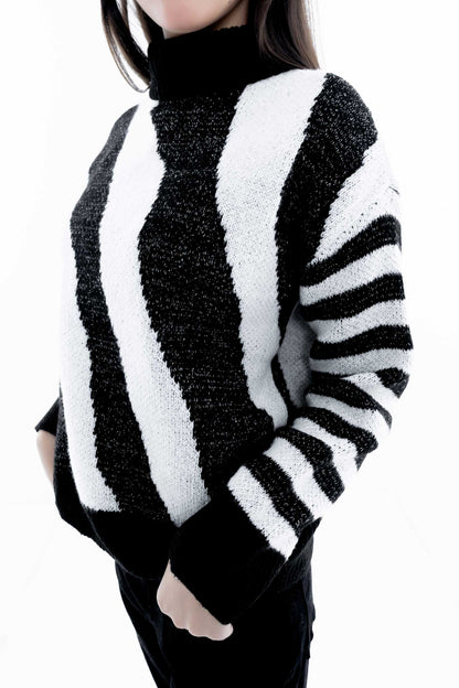 Chic Black and White Striped Sweater