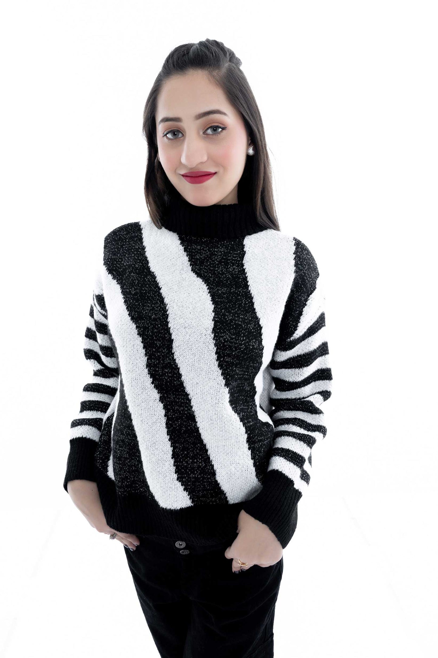 Chic Black and White Striped Sweater