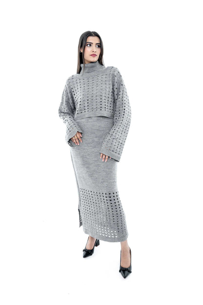 Grey Knitted Two-Piece Set with Textured Detailing