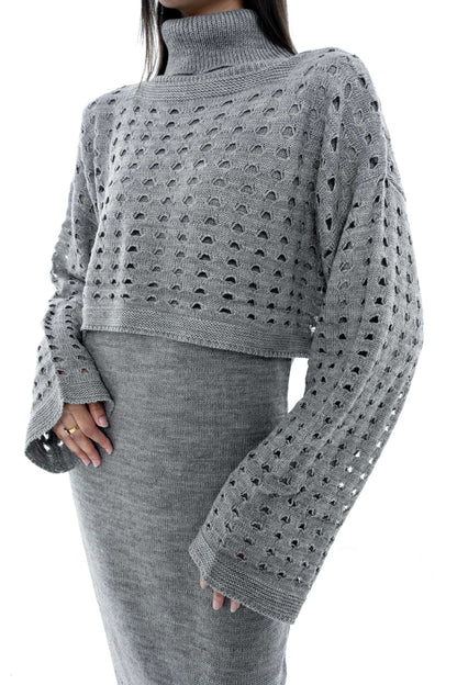 Grey Knitted Two-Piece Set with Textured Detailing