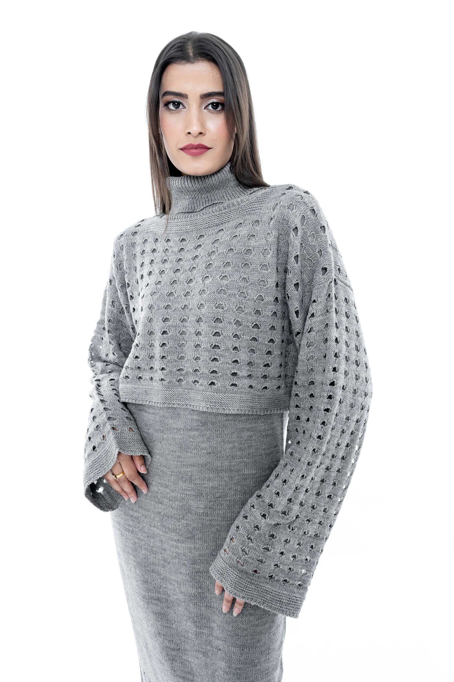 Grey Knitted Two-Piece Set with Textured Detailing