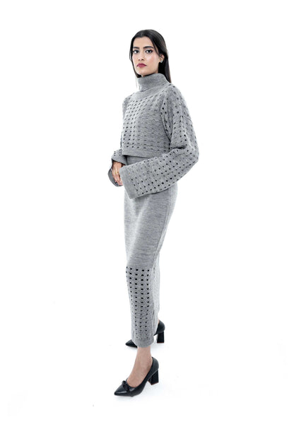 Grey Knitted Two-Piece Set with Textured Detailing