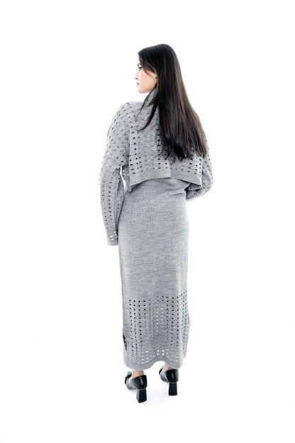 Grey Knitted Two-Piece Set with Textured Detailing