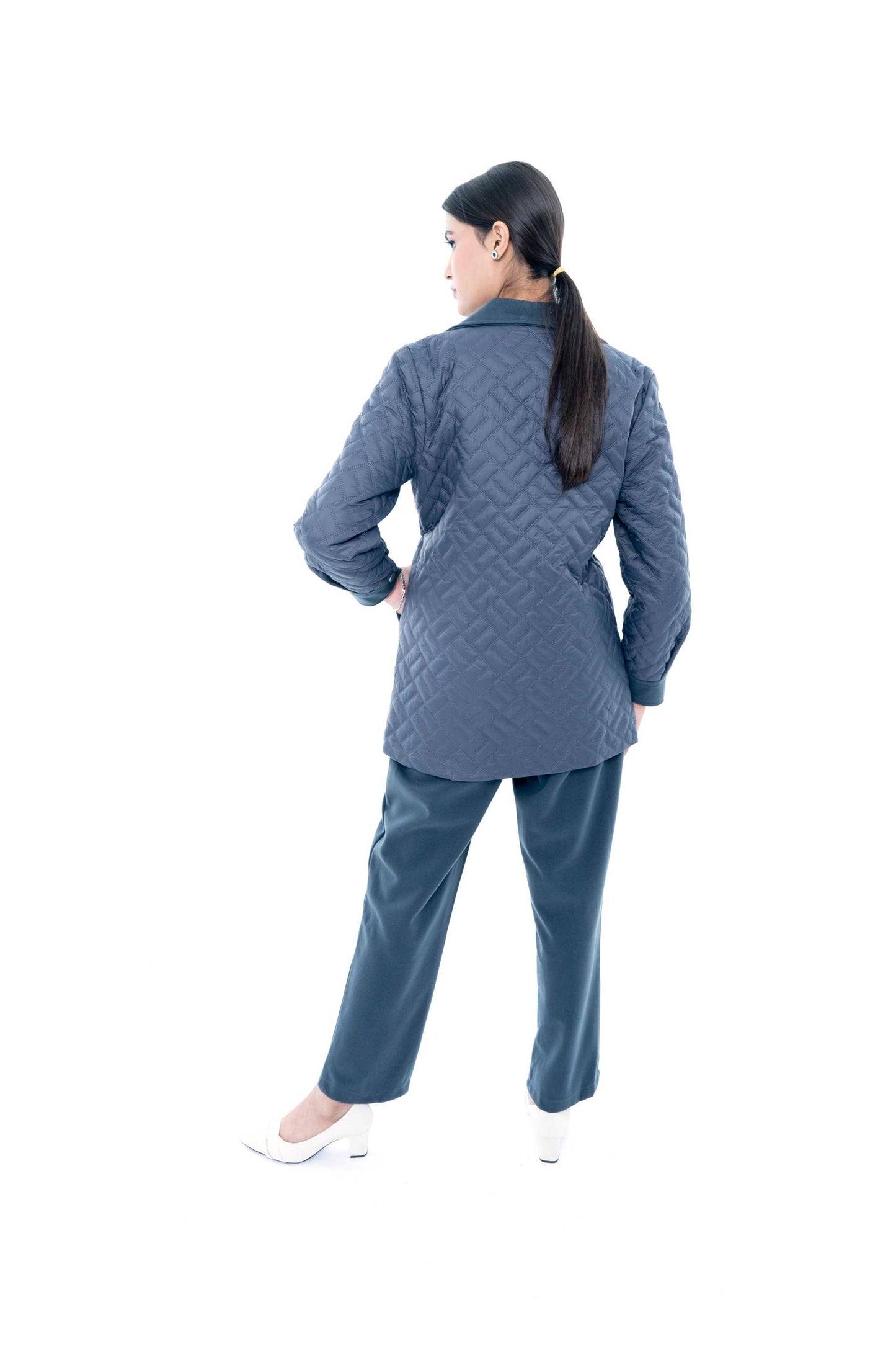 Quilted Two-Piece Set in Charcoal Grey