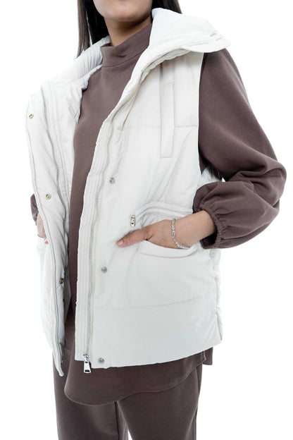 White Puffer Vest with Cocoa Lounge Set