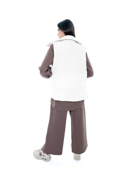 White Puffer Vest with Cocoa Lounge Set