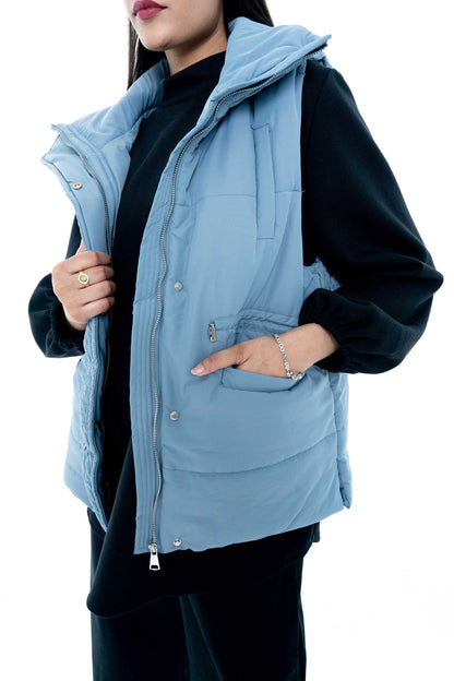 Sky Blue Puffer Vest with Black Lounge Set