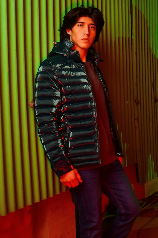 Men's Shiny Teal Puffer Jacket