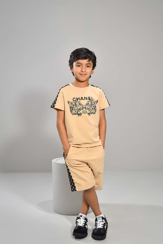 Boys' Beige Tiger Print Co-ord Set